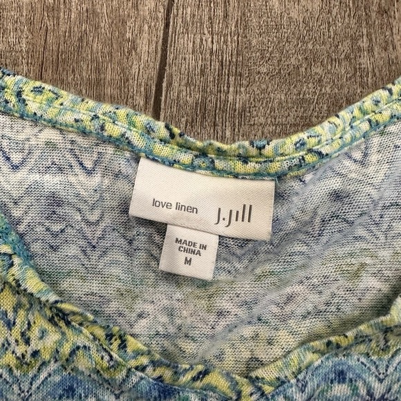 J Jill‎ Love Linen Womens Short Sleeve Tee Geometric Print 100% Linen Sz M Flowy - Picture 5 of 8